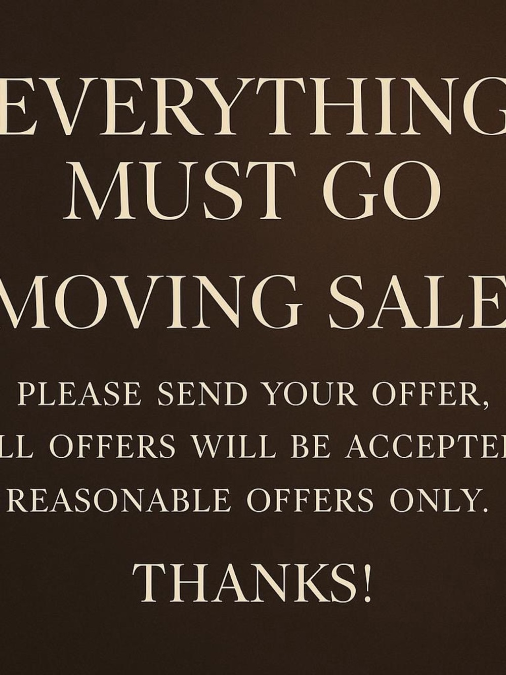 Moving Sale Sign - Brown and Cream Typography